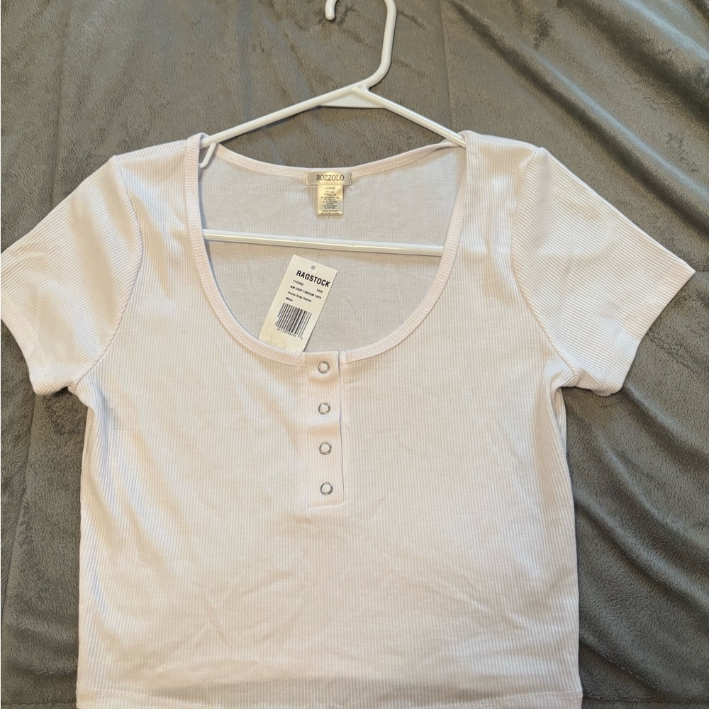 Scoop Neck Ribbed Crop Top - White
